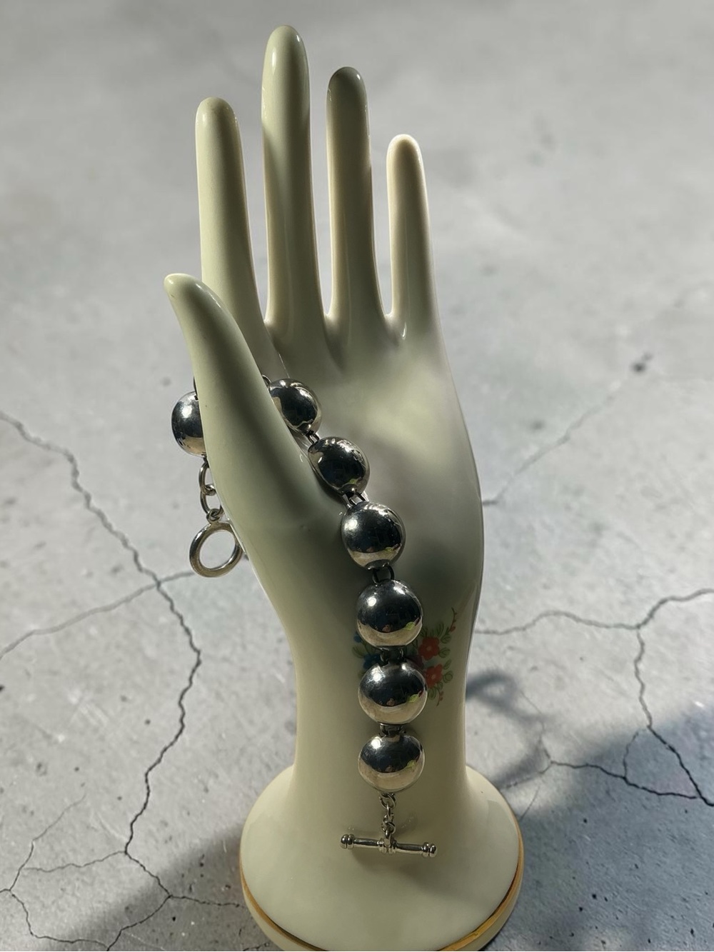 Vintage Signed “Best” Silver-Tone Puffed Dome Bead Toggle Bracelet 7.5”